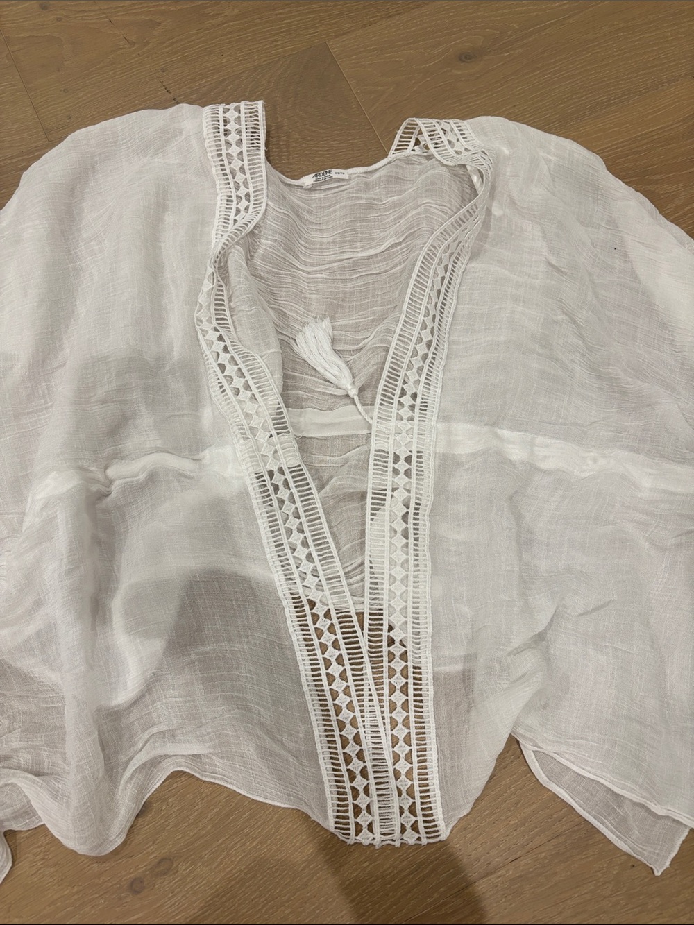 White Lace-Trim Sheer swim coverup